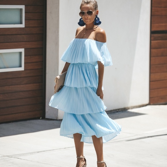 tiered pleated midi dress